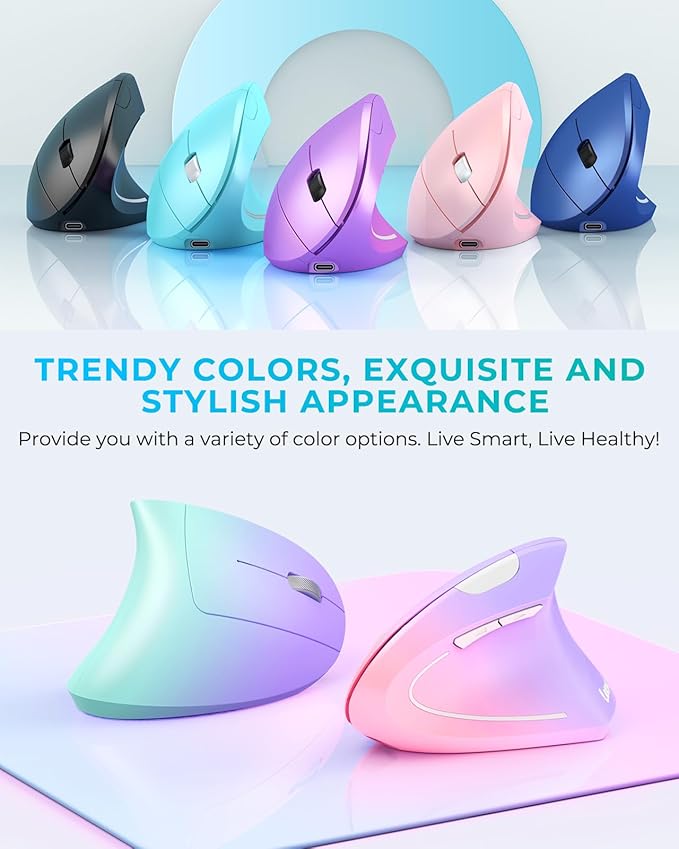 Lekvey Ergonomic Mouse Vertical Wireless Mouse Rechargeable 2.4G Optical Carpal Tunnel Mice with USB Receiver: 1000/1200/1600 DPI 6 Buttons for Laptop Computer Mac PC Desktop Notebook White