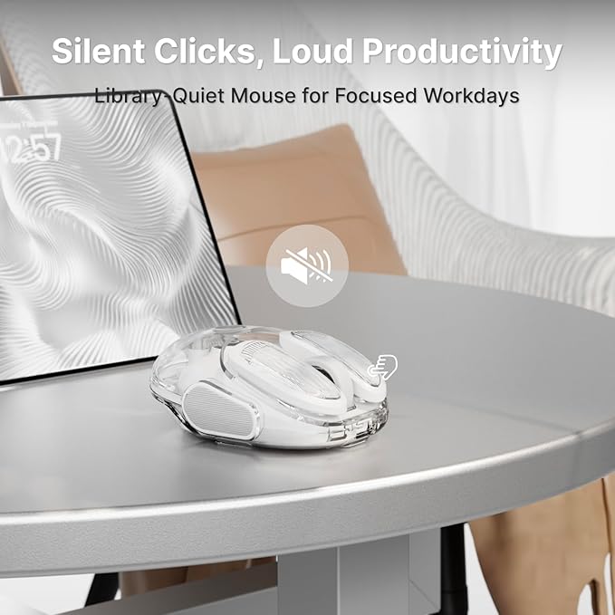 EWEADN Q9 Wireless Clear Mouse Dual Mode Bluetooth &amp 2.4G USB Computer Mouse with RGB Lighting Silent Clicks Multi-Device Compatibility for Laptop PC MacBook iPad Cute Mouse-White