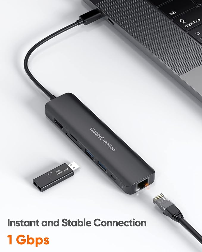 USB C Hub with Ethernet CableCreation 7 in 1 4k@60Hz HDMI USB C Multiport Adapter with 100W PD 2 USB 3.0 Ports SD/TF Cards Reader Compatible for MacBook Pro/Air M1 M2 iPad Pro/Air Dell XPS HP