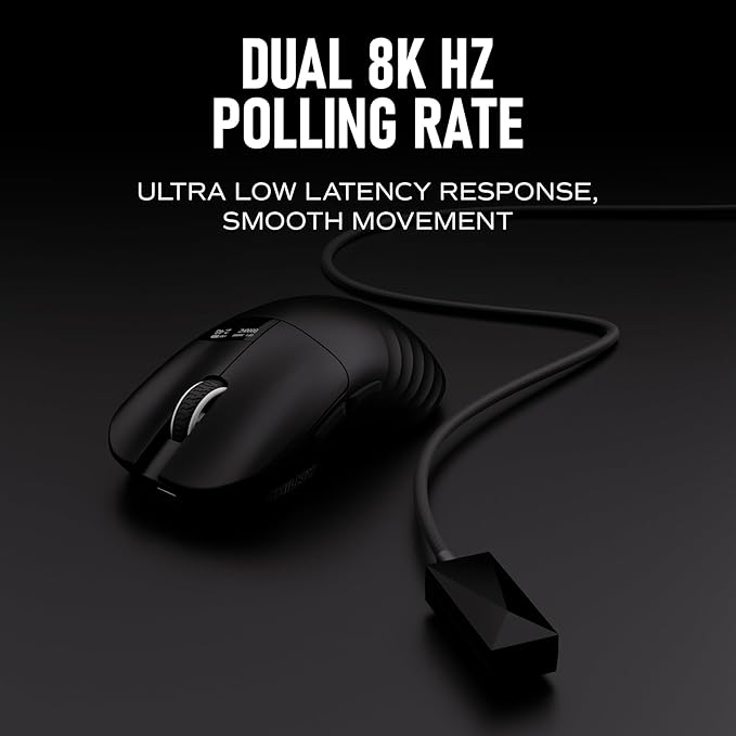 Chilkey Wireless Mouse Glacier LW 8K M Gaming Mouse with OLED Screen 8K Polling Rate 30000 DPI Optical Tracking 750 IPS Bluetooth 5.2/2.4G/USB-C 49g Super Lightweight 100 Million Clicks