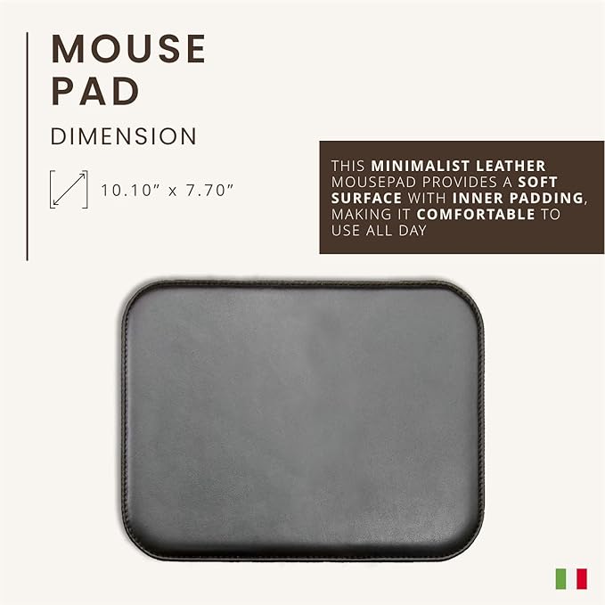 Maruse Italian Leather Mouse Pad for Home or Office Desktop Handmade in Italy Black