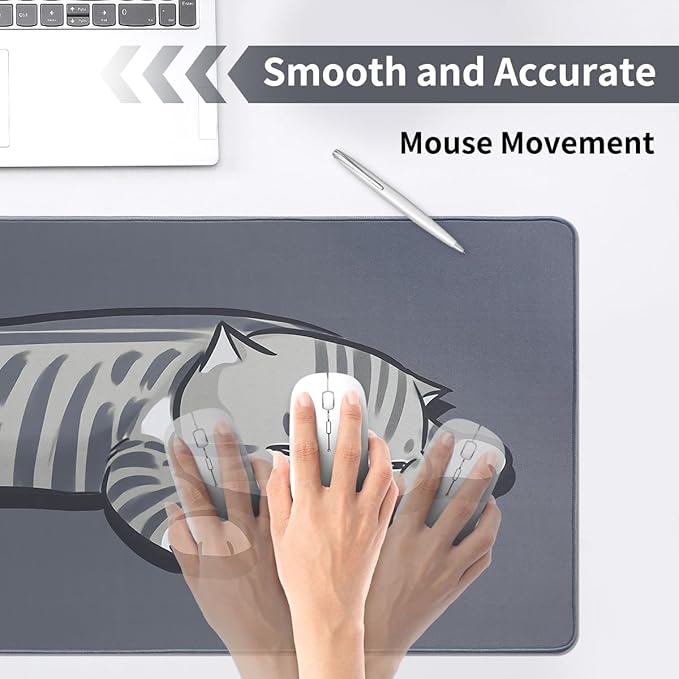 YUNZII Keynovo Gaming Mouse Pad Large Mouse Pad Non-Slip 4mm Laptop Gaming Desk PadWaterproof Desk Pad Office and Home (Lay Cat 35.4x15.7)