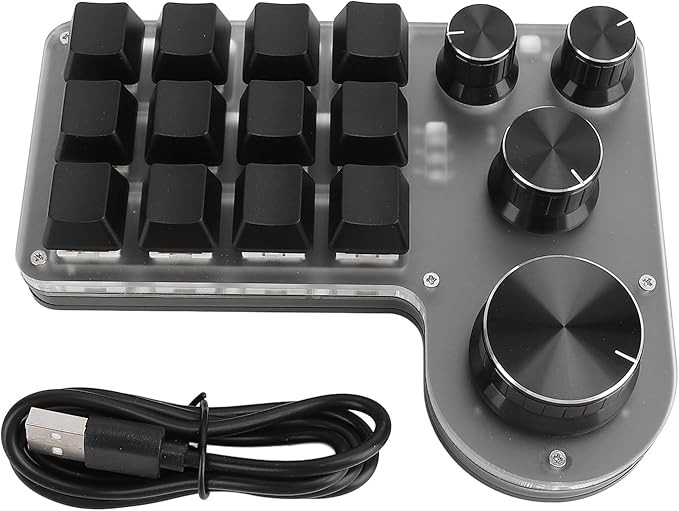 Zopsc USB Macro Mechanical Gaming Keyboard 12 Keys 4 Knobs BT Wired USB Dual Mode Connection Custom Macro Programming Keyboard Hot Swappable Red Switch