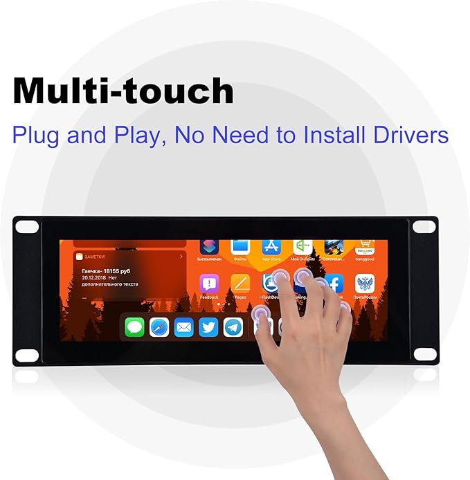 GeeekPi 7.84 inch 1280x400 LCD Touch Screen 2U Rack Mount Monitor for DeskPi RackMate T0/T1/T2/T0 Plus/T1 Plus/TL1 Server Cabinet