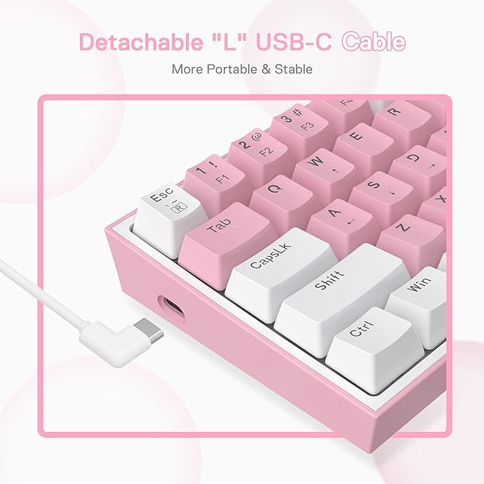 Redragon K617 Fizz 60% Wired RGB Gaming Keyboard 61 Keys Hot-Swap Compact Mechanical Keyboard w/White and Pink Color Keycaps Linear Red Switch Pro Driver/Software Supported