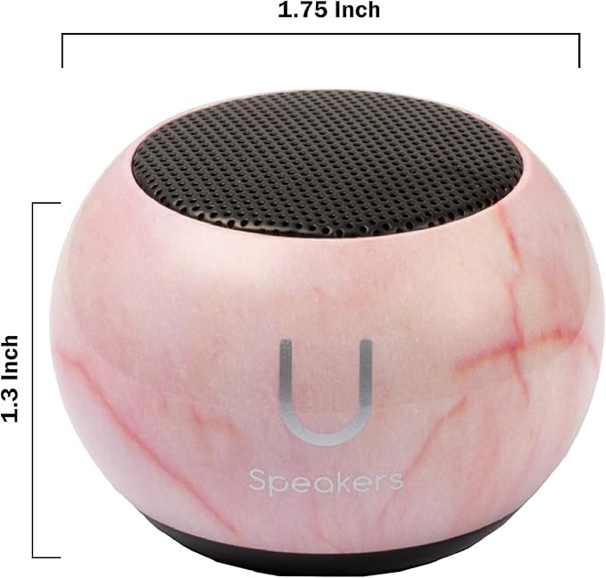 Fashionit U Speakers Mini Bluetooth Computer Speaker 2-Pack Bundle with Matching Speaker Built-in Mic &amp Selfie Remote Control for Workspace Desktop Laptop Mobile Tablet PC - Pink Marble