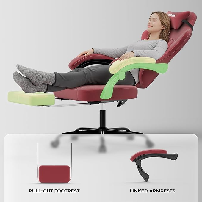 Ergonomic Gaming Chair Video Gamer Chairs Gaming Computer Chairs Gamer Chairs for Adults Massage Lumbar Support Swivel Height Adjustable Headrest Backrest RED