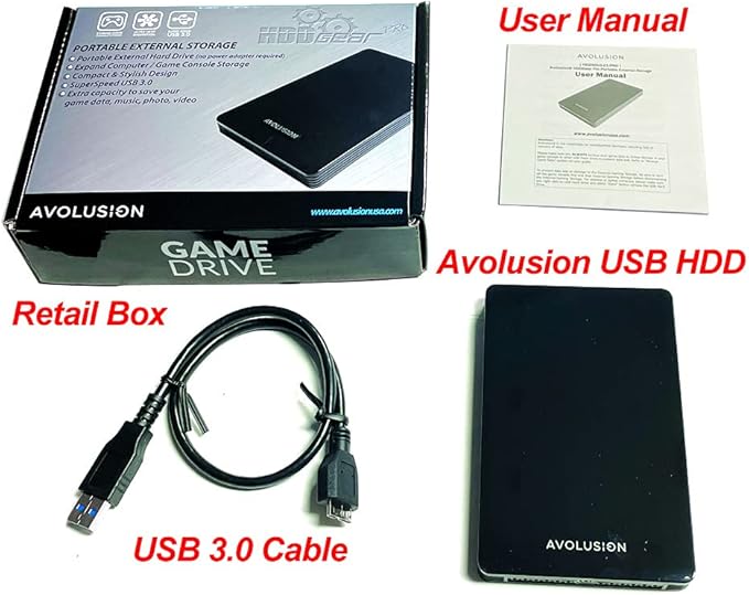 Avolusion HD250U3-Z1-PRO 1TB USB 3.0 Portable External Gaming Hard Drive (PS5 Pre-Formatted) - 2 Year Warranty