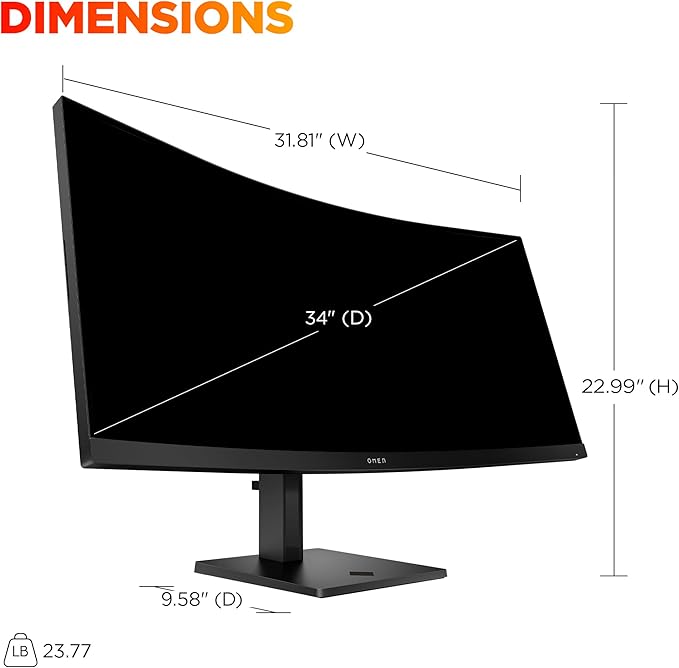 HP OMEN 34 inch WQHD 180Hz Curved Gaming Monitor Wide QHD Display (3440 x 1440) VA Panel VESA DisplayHDR 400 1ms MPRT (with Overdrive) AMD FreeSync Premium Technology Black OMEN 34c G2 (2025)