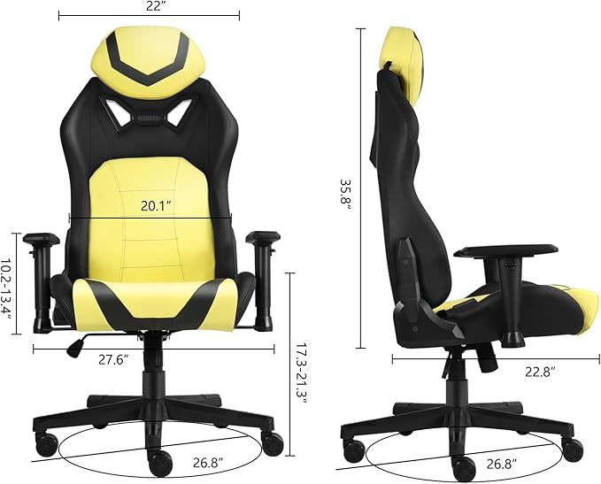 Modern-Depo Ergonomic Gaming Chairs for Adults with High-Density Memory Foam | Swivel Comfortable Office Chair Big and Tall Video Game Chair High Back Computer Chair for Home Office Yellow Black
