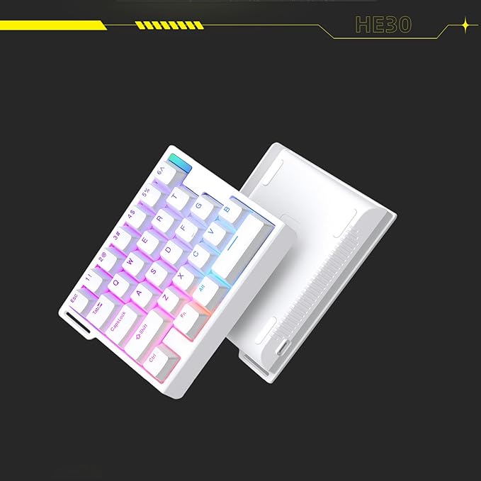 HE30 Rapid Trigger Magnetic Switch Gaming KeyboardOne-Handed Hall Effect RGB HotSwap Adjustable Actuation 8kHz Hyper Fast Mini Macro Gasket E-Sports Keypad Ergonomic Mechanical Keyboard (White)