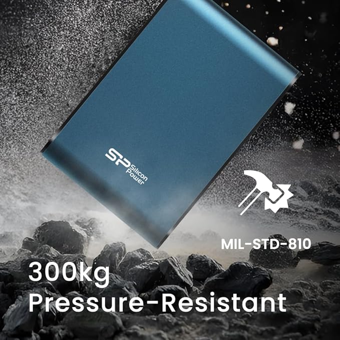 Silicon Power 1TB Rugged Portable External Hard Drive Armor A80 Waterproof USB 3.0 for PC Mac Xbox and PS4 Blue