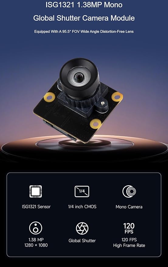 ISG1321 1.38MP Mono Camera Module Global Shutter 95.5° FOV Wide Angle Lens Supports 1280 × 1080@120fps Output (ISG1321 Camera)