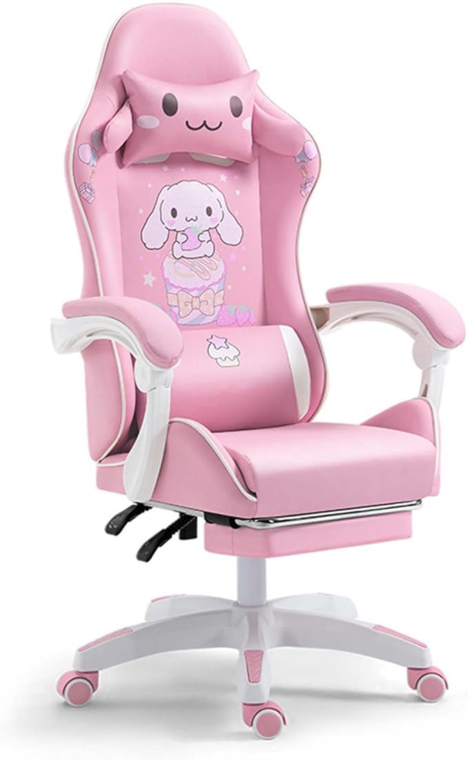 TBQATNTS Gaming Chair for GirlsErgonomic Gaming ChairDesk Chair with Foot RestVideo Game Chair Leather High Back Racing Computer Gaming Chair with Lumbar Support and HeadrestPink