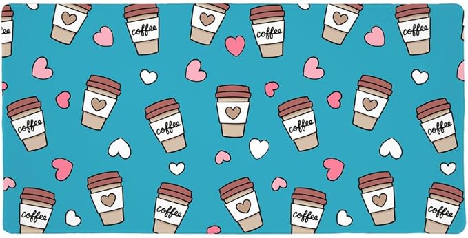 Coffee Lover Pattern Cute Travel Cups Large Gaming Mouse Pad Desk Mat with Stitched Edges Non-Slip Base