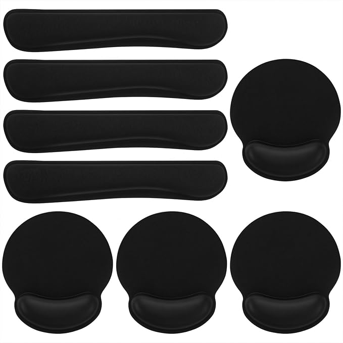 8 Pcs Ergonomic Mouse Pad and Keyboard Wrist Rest Set Memory Foam Support for Comfortable Typing Black Computer Gaming Office Home Accessories