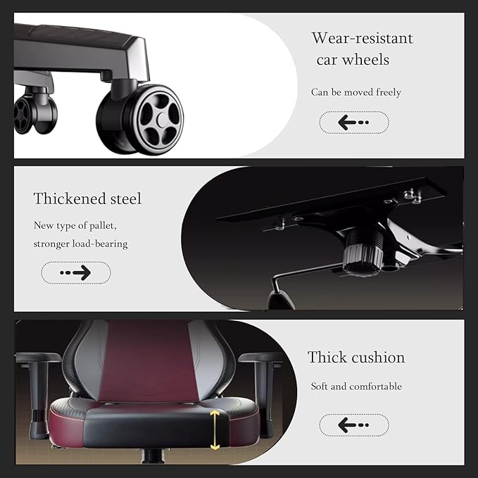 Comfortable Gaming Chair for Adults Ergonomic Leather Gaming Chairs with Armrests Adjustable Swivel Recliner Office Chair with Lumbar Support Neck Support Computer Seat (27.2*27.2*51.6in Red2)