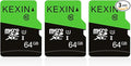KEXIN 64GB Micro SD Card 3 Pack with SD Adapter microSDXC Memory Card UHS-I C10 U1 Micro SD Card Full HD High Speed TF Card for Tablet Action Camera Dash Cam Drone Game Console 64 G 3 Pack