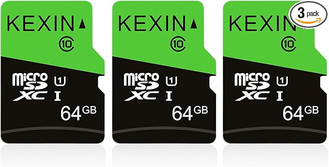 KEXIN 64GB Micro SD Card 3 Pack with SD Adapter microSDXC Memory Card UHS-I C10 U1 Micro SD Card Full HD High Speed TF Card for Tablet Action Camera Dash Cam Drone Game Console 64 G 3 Pack