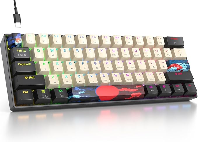 Fogruaden RGB Wired 60% Percent Keyboard Mechanical 61 Keys Gaming Keyboard 60 Percent with Red Switch Small Compact Mechanical Keyboard for Win/Mac Laptop PC Gamer (Carbon/61)