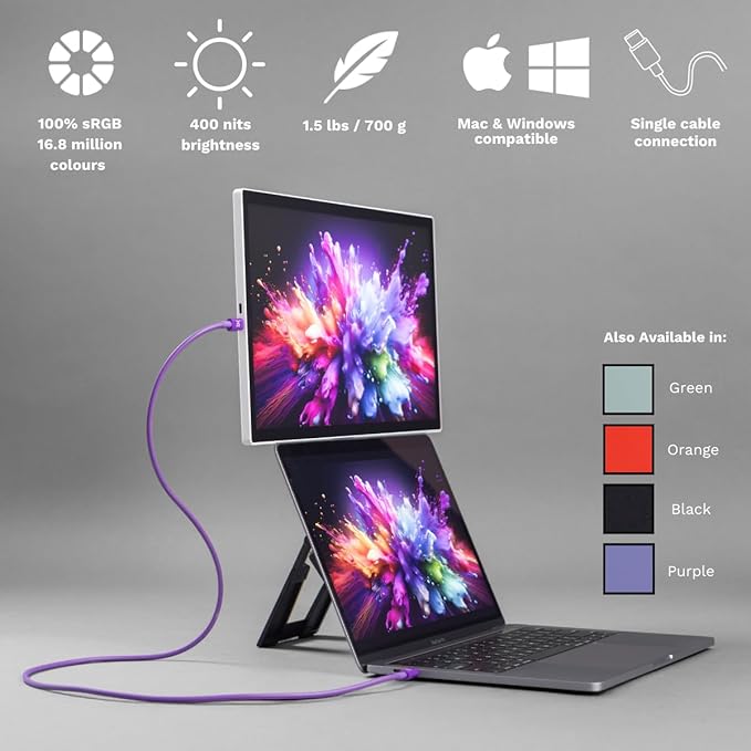 Espresso Lite 15 Portable Monitor (Black) – 15.6” Full HD USB-C Display Single-Cable Power Ultra-Light Travel Monitor for Laptop iPad &amp USB-C Devices