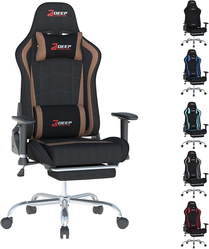 Fabric Gaming Chair Skin-Friendly and Breathable Manufactured by A Reputable Manufacturer Safe and Stable Specially Designed for Gaming.with Footrest Mg(1005-Brown)