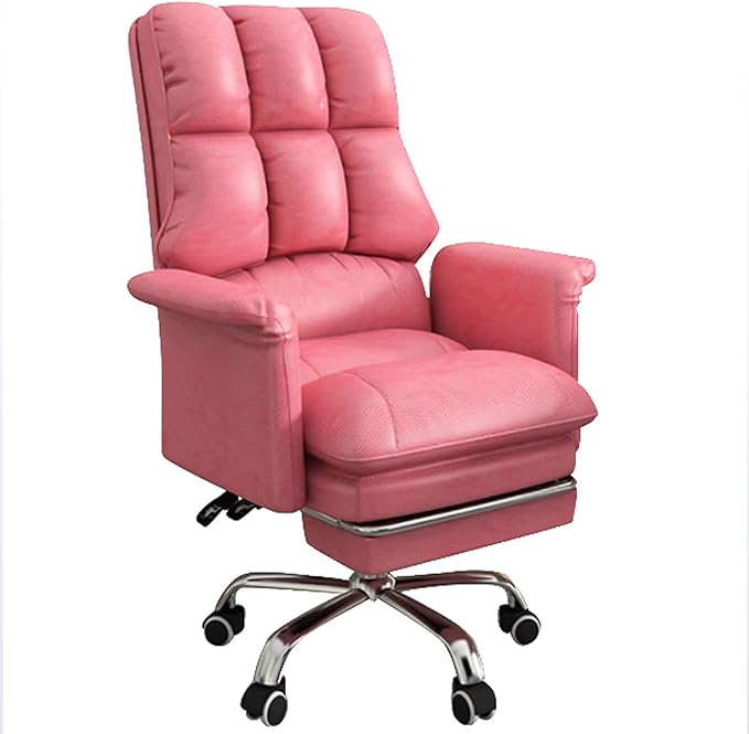 Computer Office Chair Swivel Task Chair Gaming Pink Chair Office Chair with Footrest with Adjustable Tilt Angle 360° Swivel High Back Pu Leather Executive Task Chair for Heavy People Home OfficePink