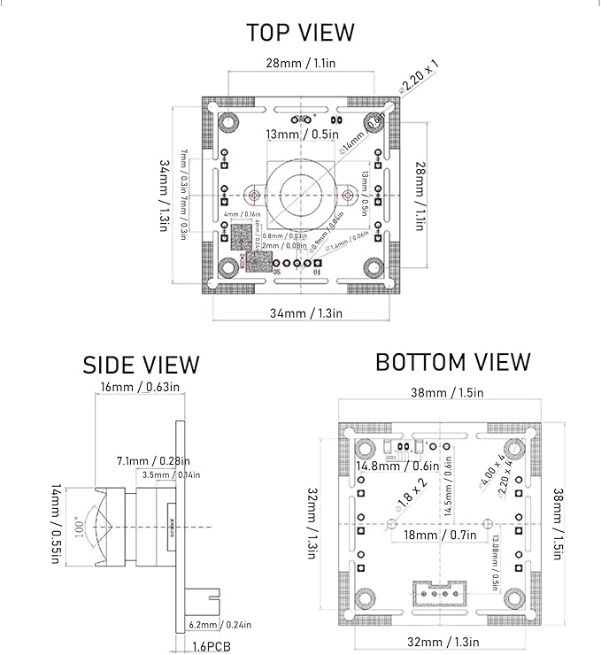 USB Camera Module HBVCAM-W20282CS V11 Camera Board 1MP OV9281 Chip 100° Large View with Driver USB 2.0 Interface