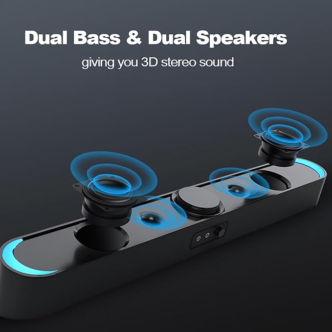 USB Powered Computer Speakers with LED Lights 3.5mm Audio Mic Plug Wired Speaker for PC Cellphone Tablets Desktop Laptop