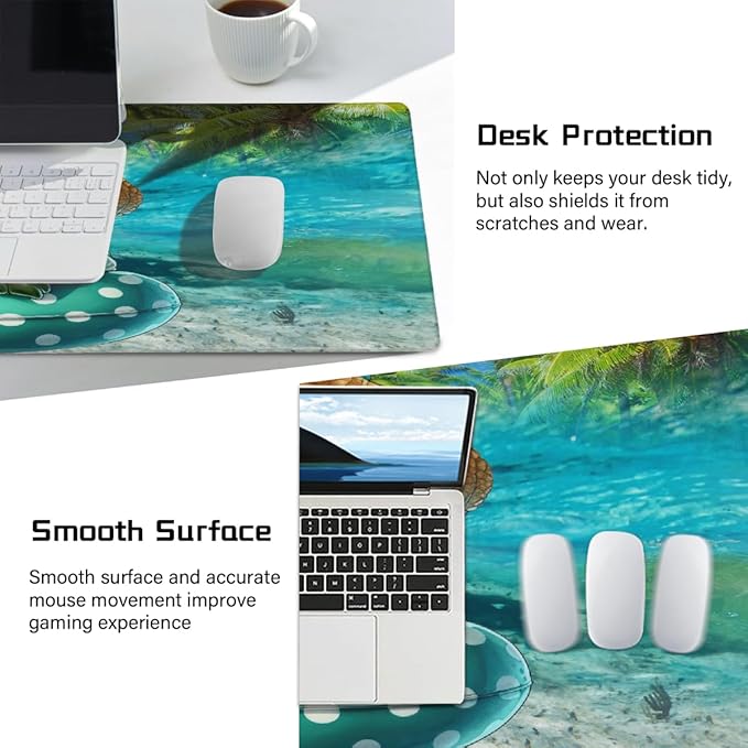 Beach Turtle Large Mouse Pad Gaming Mousepad Desk Mat for Desktop Computer Keyboard Waterproof Mouse Mat Desk Pad with Non-Slip Base for Game School Office Home 35.4 x 15.7