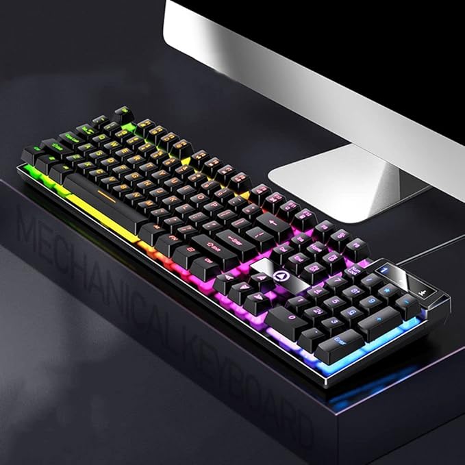 104-Key Mechanical Gaming Keyboard - Backlit USB Wired Mixed Light (Black)