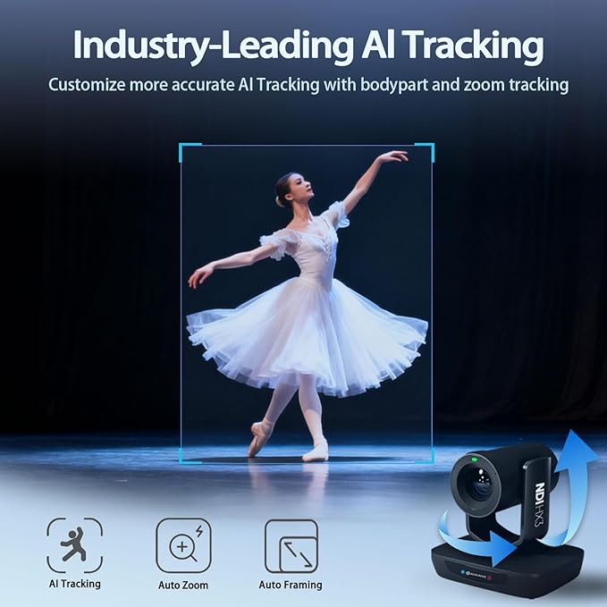 AVKANS AI Auto Tracking NDI HX3 PTZ Camera 30X Zoom Live Streaming HDMI SDI PTZ for Church Worship and Live Event (Black 30X AI Tracking Camera)