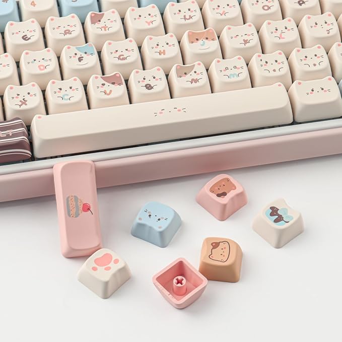 PBT Keycaps 142 Keys Cute Keycaps Dye-Sublimation Sea Salt Cat Keycap Mao Profile Custom Keycap for Cherry Gateron MX Swithes Mechanical Keyboards