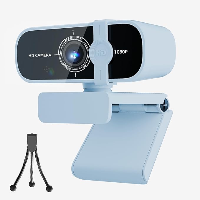 C28 1080P Webcam with Privacy Cover and Tripod Stand PC Camera with Noise-Canceling Mic Auto Light CorrectionPlug and Play Web Camera for Streaming Zoom/Skype/Facetime/YouTubeBlue