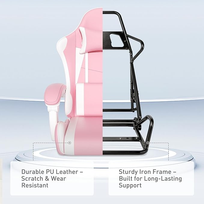 MoNiBloom Gaming Chair with Headrest &amp Lumbar Support Ergonomic Computer Racing Chair with Footrest Adjustable Hight Leather Swivel Computer Chair for Adult Teen Office or Gaming