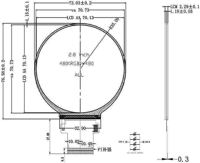 TekGroAml 2.8 inch Dual TFT IPS Round Circular LCD Display 480x480with H/D Control Board