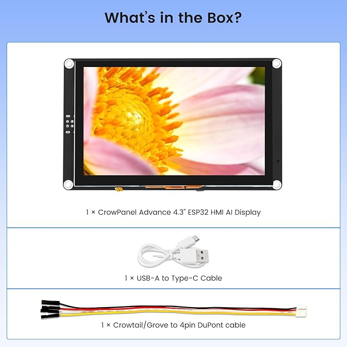 ELECROW ESP32 Display 800×480 4.3 HMI Advanced ESP32 IPS Touch Display Support AI Speech Interaction 32-Bit LX7 Dual-Core Processor Up to 240MHz Compatible with Arduino ESP-IDF and LVGL