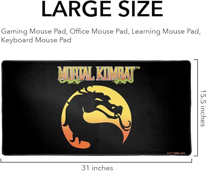 Mortal Kombat Klassic Logo Large Gaming Mouse Pad Desk Mat with Stitched Edges Non-Slip Base for Gamer Home and Office 31.5 x 15.7