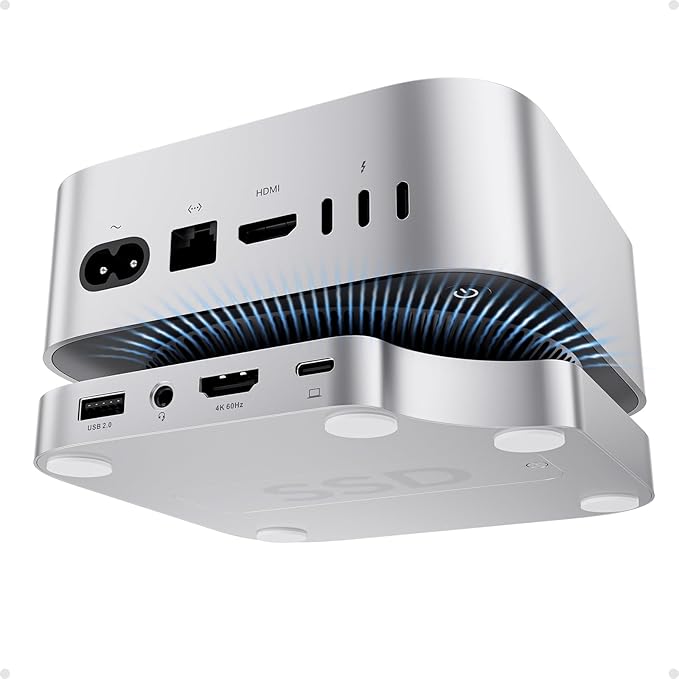 Mac mini M4 Dock No WiFi Interference PULWTOP Mac mini M4 Hub Stand with M.2 SSD Enclosure (SSD NOT Included) for Mac mini M4 and M4 Pro 2024 with 4K60Hz HDMI 3 x USB A 2.0 SD/TF 3.5mm Audio/Mic