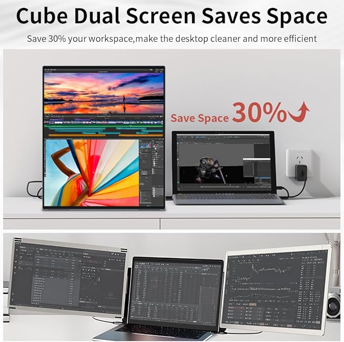 Dual Monitor 14 Inch 2K OLEDPortable Touch Monitor for Laptop Extender| 2K |100% DCI P3|Plug-Play|Stand- VESA| |Slim-Frameless| Computer Triple Display Laptop PC Windows Mac