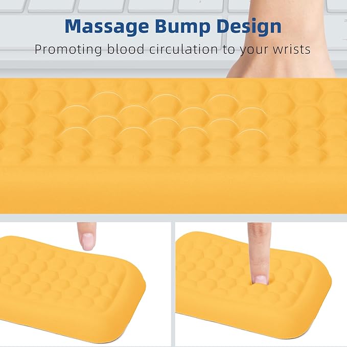 Leather Wrist Rest for Keyboard and Mouse Comfort Memory Foam Wrist Rest with Non-Slip PU Base Ergonomic Keyboard Wrist Support for Typing Pain Relief Protect Hand and Arm (Yellow)