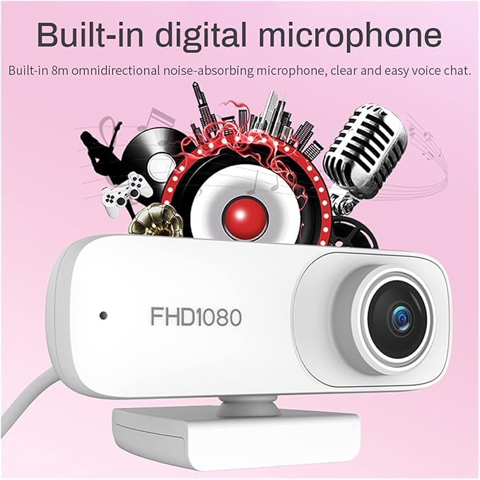 Web Camera Autofocus 1080P Webcam Cover HD Web Camera with Microphone for Computer Laptop PC Camera for Video Meeting Streaming for Gaming Video Calling Recording (Color : White)