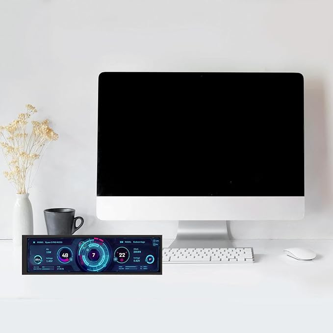 8.8Inch LCD 1920x480 Computer Monitor Chassis Sub-Screen Aluminum Case Real Time Data Tracking Aluminum Alloy Computer Monitor