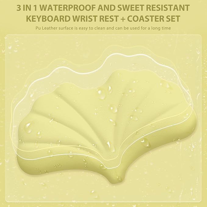 Keyboard Wrist Rest Set Wrist Rest for Keyboard and MouseWrist Rest with Non-Slip PU Base Comfortable Memory Foam Ergonomic Wrist Support Pad Arm Cushion for Computer Laptop Mac Pastel Yellow