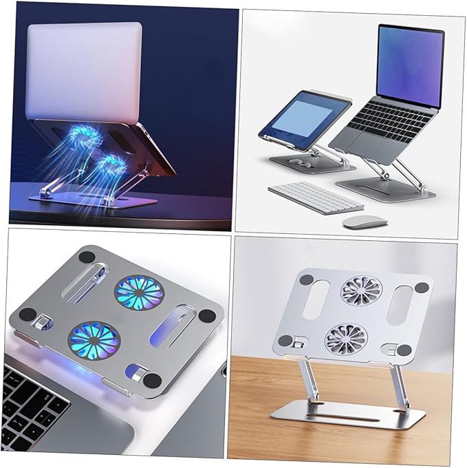 POPETPOP Dual Fan Laptop Cooler Stand Adjustable Height Aluminum Cooling Pad for Notebooks to 17.3 Inch with Foldable Design USB Powered Cooling Accessory for Gaming and Office Use