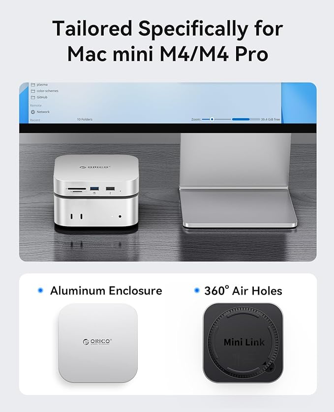 ORICO MiniLink Mac mini M4 Hub with SATA SSD Enclosure 5Gbps(480MB/s) USB 3.0 Port SD 3.0/TF 3.0 Card Readers 3.5mm Headphone Jack and Microphone Jack (M410P)