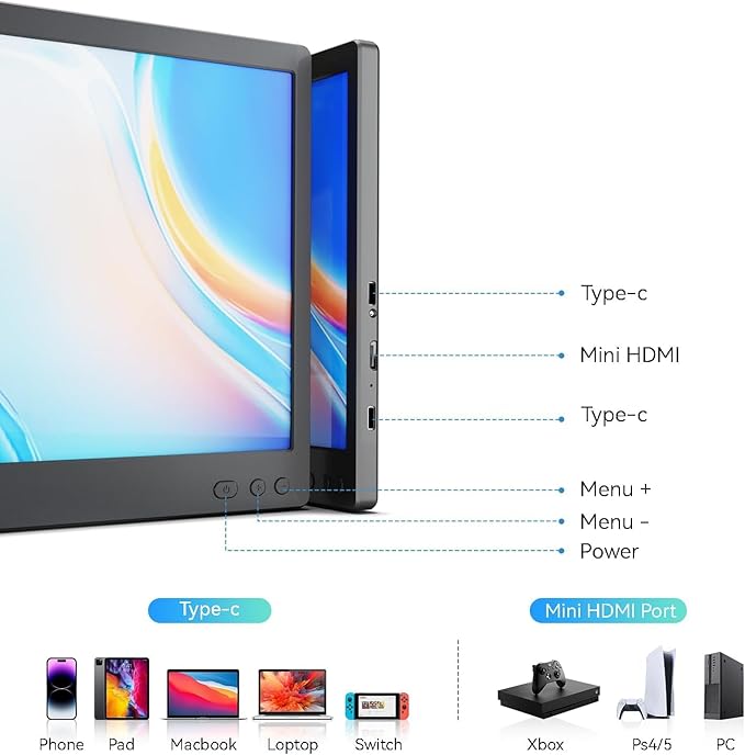 12 Dual Laptop Screen Extender Monitor Portable - Laptop Screen Extender - Portable Monitor for Laptop with Full HD IPS Display
