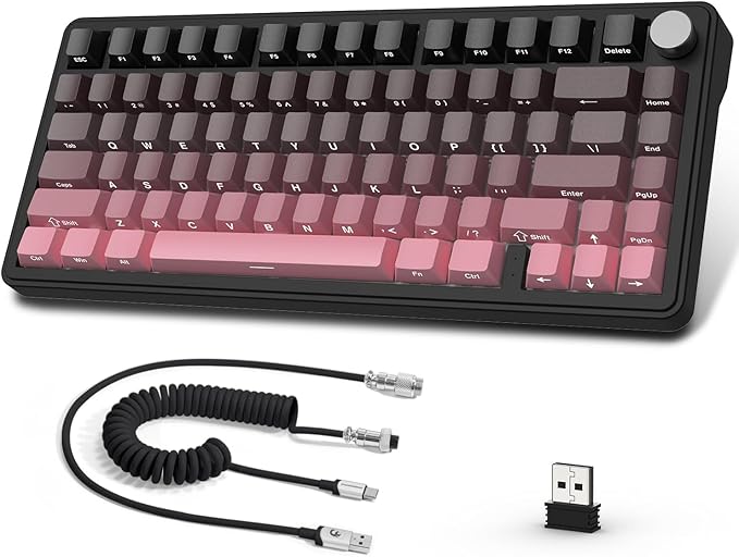 ATTACK SHARK X85 Wireless Mechanical Gaming Keyboard with KnobHot SwapBT/2.4GHz/USB-CSide Print PBT KeycapsGasketRGBCoiled CableLinear White Jade Switch for Win/PC/MAC