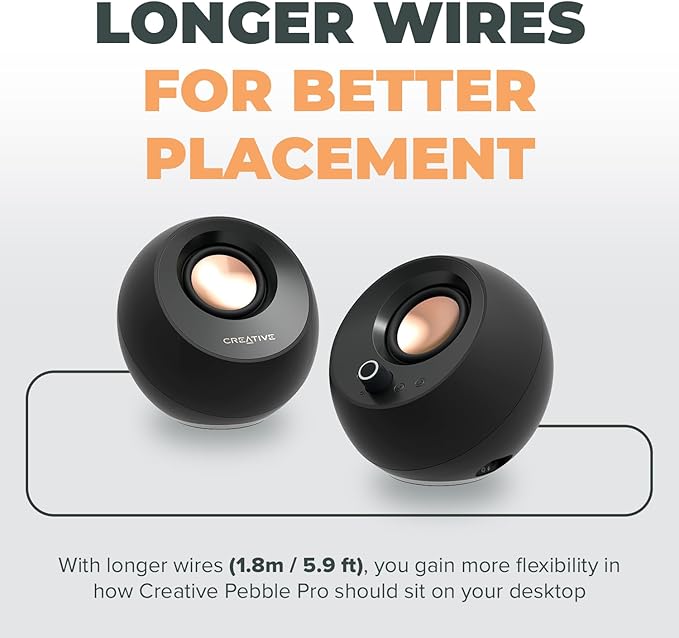 Creative Pebble Pro (Black) Minimalist 2.0 USB-C Computer Speakers with Bluetooth 5.3 and Customizable RGB Lighting Clear Dialog and BassFlex Tech USB Audio Headset Port for PC and Mac