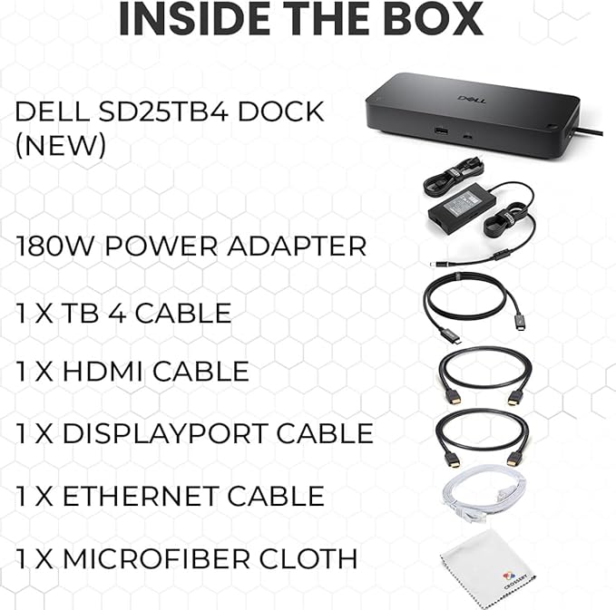 Dell Pro SD25TB4 Thunderbolt 4 Dock - USB-C Docking Station Hub for Dell Laptop Quad Monitor Support 4k Display 180W Power Supply Thunderbolt 4 Docking Stations for Windows MacBook Pro